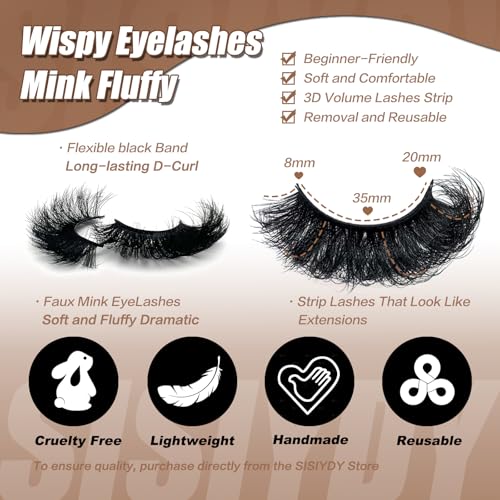 SISIYDY 20mm Volume Dramatic D Curl Faux Mink Eyelashes | 14 Pairs
