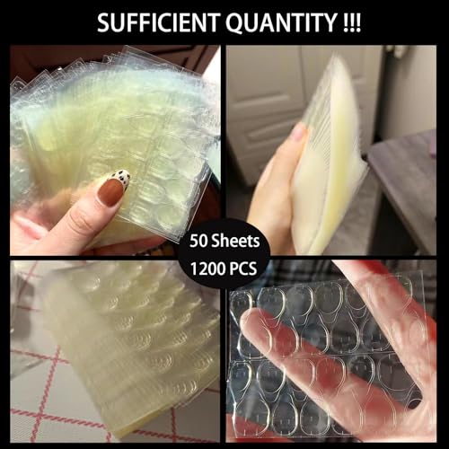 GUXACU 1200 Pcs Double Sided Nail Adhesive Tabs for Press On Nails Waterproof