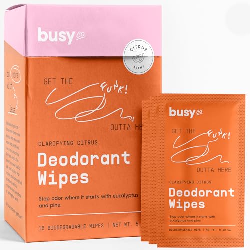 BusyCo Refresh Line Deodorant Wipes - Fresh Citrus, 15 Count - Zinc & Probiotics for Odor Control