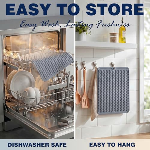 Caketime Silicone Dish Drying Mats - 2 Pack, Waterproof, 12"x12"
