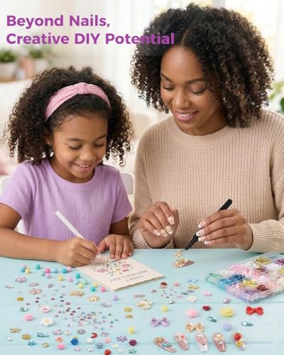 ABOLINE 24-Grid Nail Art Kit with 3D Charms, Rhinestones & Hawaiian Flowers