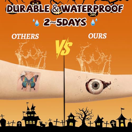 Zombie Makeup Halloween Face Tattoos Kit - 12 Sheets Fake Scars & Wounds for Kids & Adults - Realistic Blood Injury & Scratch Stickers - Halloween Costume Accessory