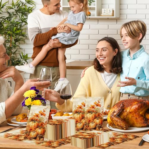 100-Pack Fall Pumpkin Paper Napkins - Floral Thanksgiving Design