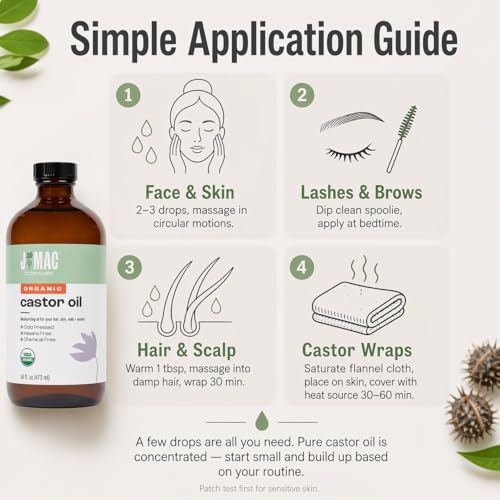 Organic Castor Oil Cold Pressed 8 oz - USDA Certified, Hexane Free