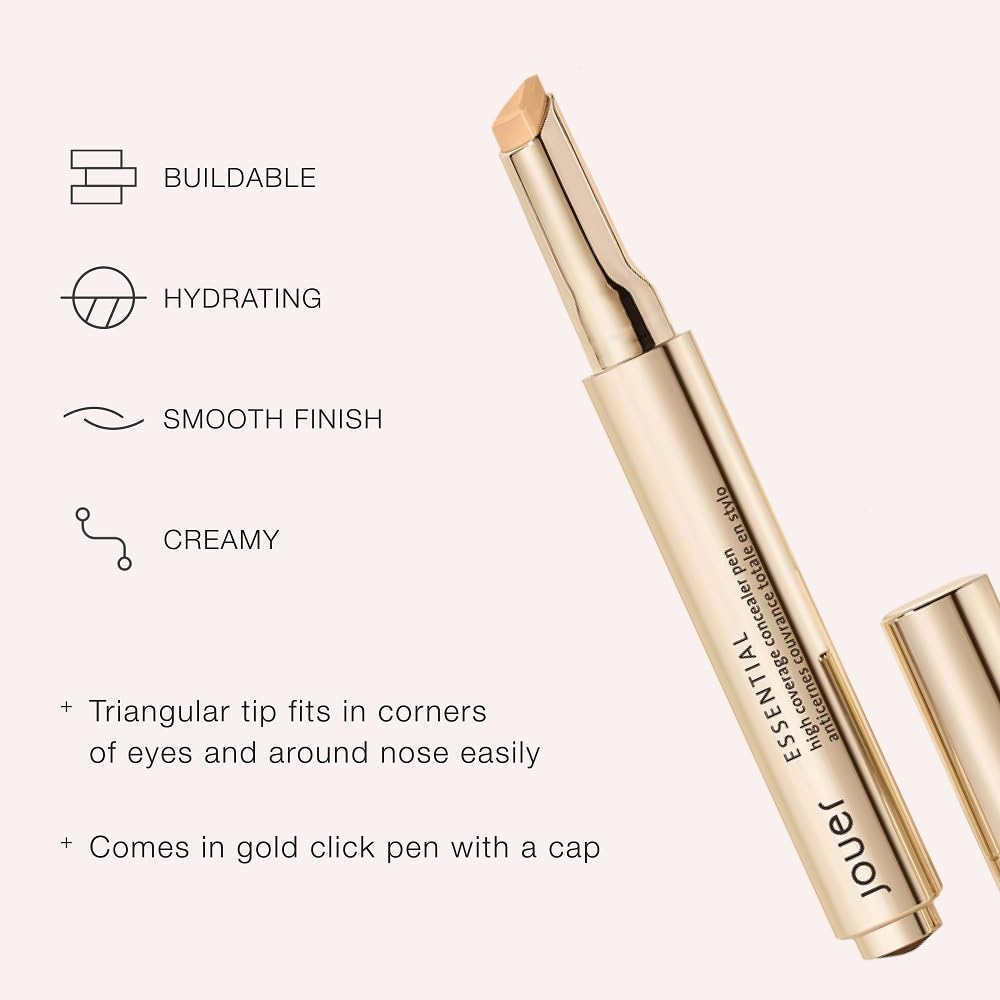 Jouer Essential High Coverage Concealer Pen - Brightening Under Eye Concealer for Dark Circles | Hyaluronic Acid & Vitamin E