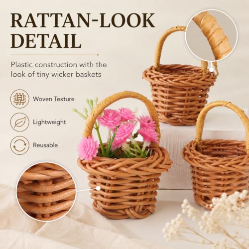 VOSAREA Mini Wicker Baskets Set - 10 Small Craft Baskets with Handles for Dollhouse Decor & Party Favors
