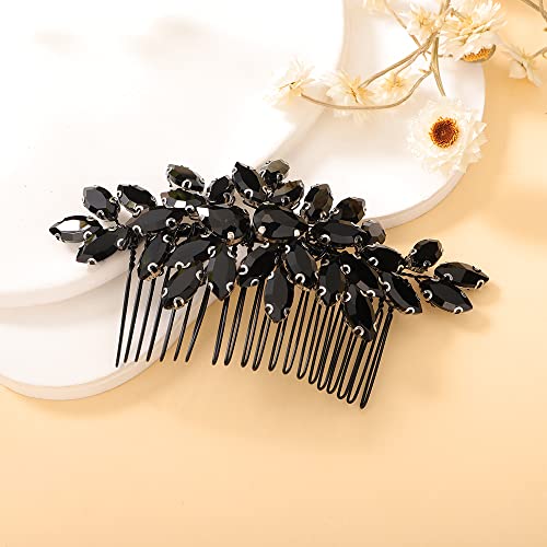 Black Rhinestone Crystal Hair Comb for Bridal & Special Occasions - Teyglen