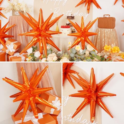 9 Pcs Orange Star Mylar Balloons – 27 & 22 Inch Party Decor