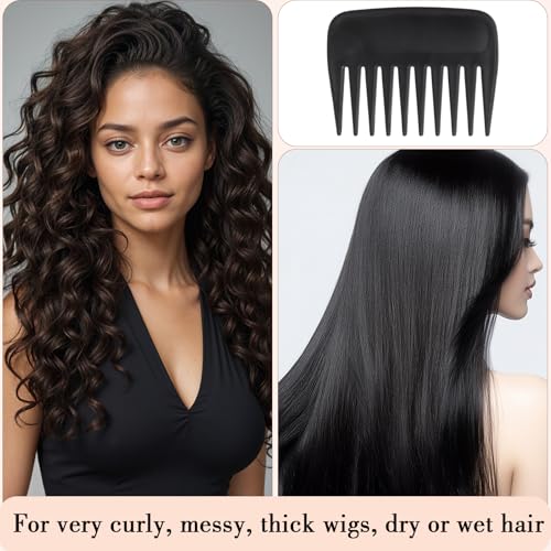 Obeoby 3-Pack Wig Brush Comb Set for Wigs & Extensions, Black