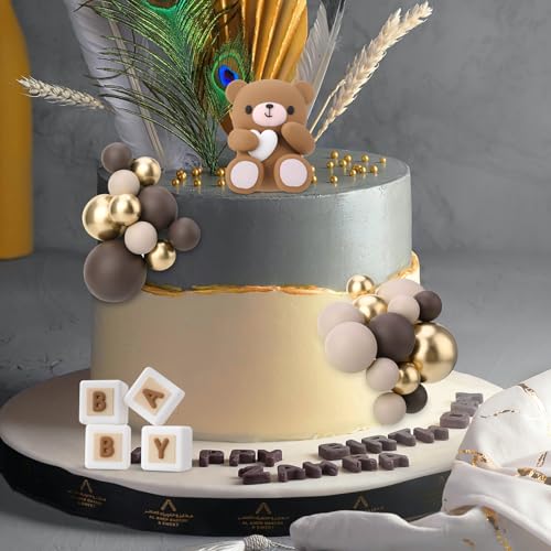 29 Pcs Brown Bear Cake Toppers Set for Baby Showers