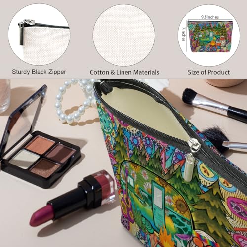 Jeilink Multicolor Hippie Van Makeup Bag - Retro Camper Travel Toiletry Organizer
