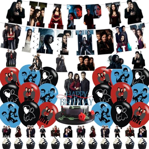 The Vampire Diaries Birthday Party Supplies Set - Banner, Cake Topper, Balloons & Cupcake Toppers