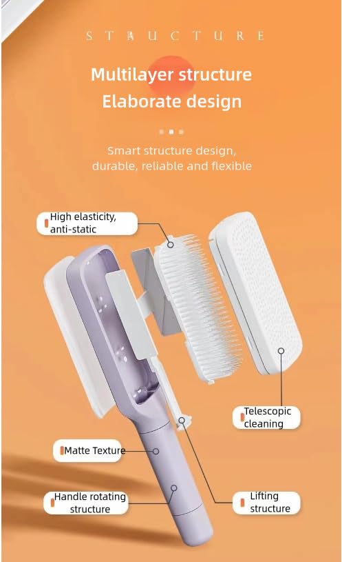 Self-Cleaning Hair Brush - Easy Clean Brush with Retractable Bristles | Anti-Static Massage Comb for Effortless Hair Removal