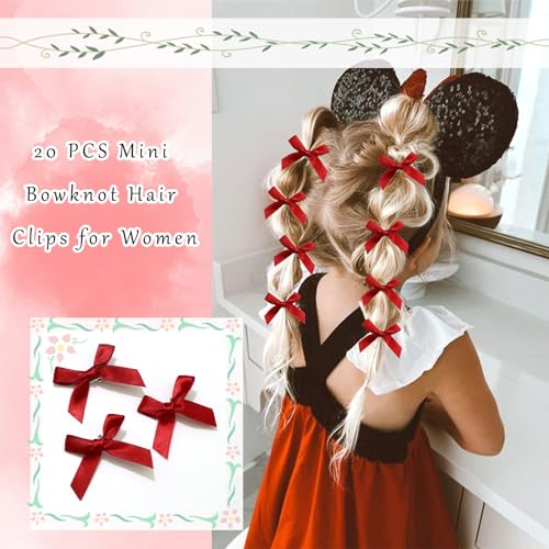 20PCS Pink Satin Hair Bows for Girls - Cute Claw Clips
