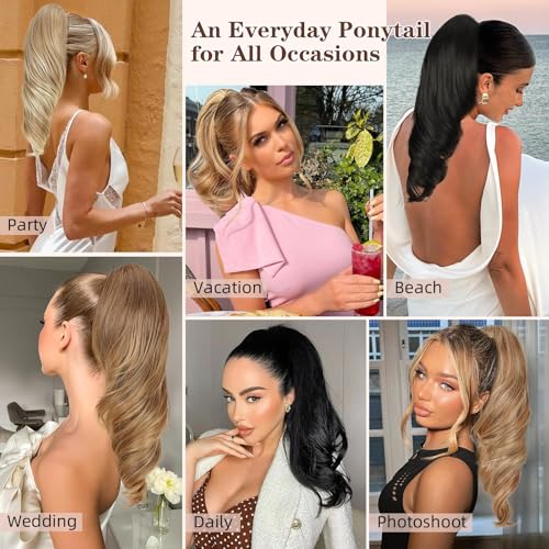Lommel 18-Inch Claw Clip Ponytail Extension - Black Synthetic Hair Piece