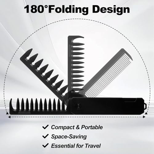 Tyqour Folding Pocket Comb - 3-in-1 Travel Hair Brush for Men