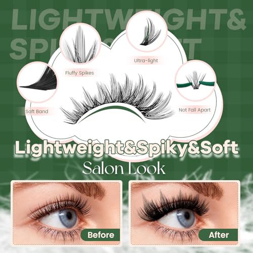 KEYYOU 80D 100D Spiky Manga Lash Clusters Kit - Fluffy DIY Eyelash Extensions with Bond & Seal