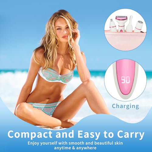 Wet & Dry Electric Razor for Women Men,4 in 1 Rechargeable Led Display Electric Shaver and Facial Hair Remover,Painless Ladies Body Razors for Nose Face Body Leg Bikini Arm Hair (Purple)