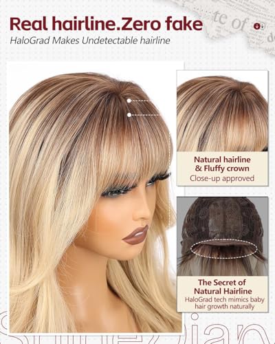 Honey Cream Blonde 22'' PuffPro Layered Wig with Bangs, Realistic Scalp - ShineDiary Mob Wife Aesthetic