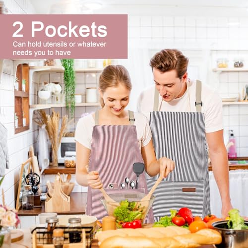 Adjustable Bib Cooking Aprons - 2 Pack Soft Chef Aprons with Pockets