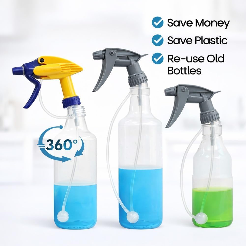 360° Spray Bottle Adapter - Universal Fit with Nozzle & Weighted Tube | Multi-Angle Sprayer Attachment (3-Pack)