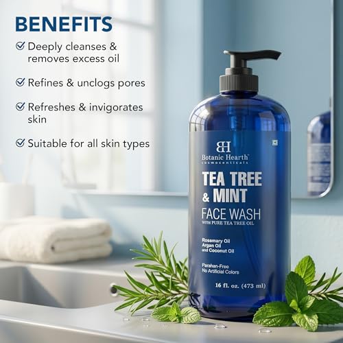 Botanic Hearth Tea Tree Mint Face Wash - 16 Fl oz, Deep Cleansing
