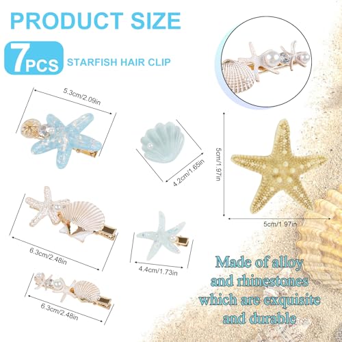 7-Piece Mermaid Hair Clip Set - Seashell & Starfish Alligator Hair Pins