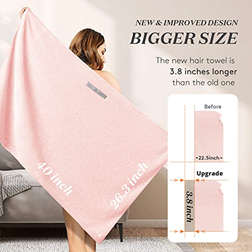 YFONG Microfiber Hair Towel Wrap - Fast Drying, Super Absorbent, 26" x 40", Pink