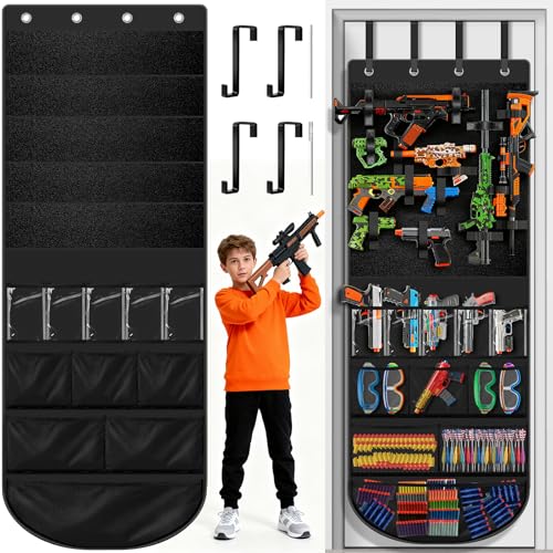 Over Door Toy Gun Organizer with 11 Pockets & 25 Straps