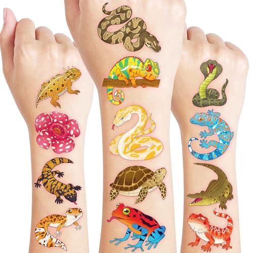 60 PCS Vibrant Reptile Temporary Tattoos for Kids' Parties
