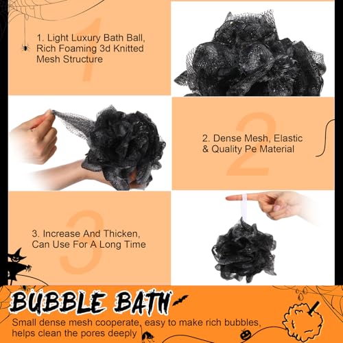 FuWeave 12-Pack Halloween Black and Orange Bath Loofah Sponges - Exfoliating Shower Scrubbers