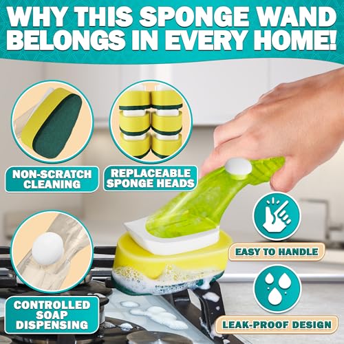 Dish Wand with Soap Dispenser & 7 Sponge Refills - Non-Scratch