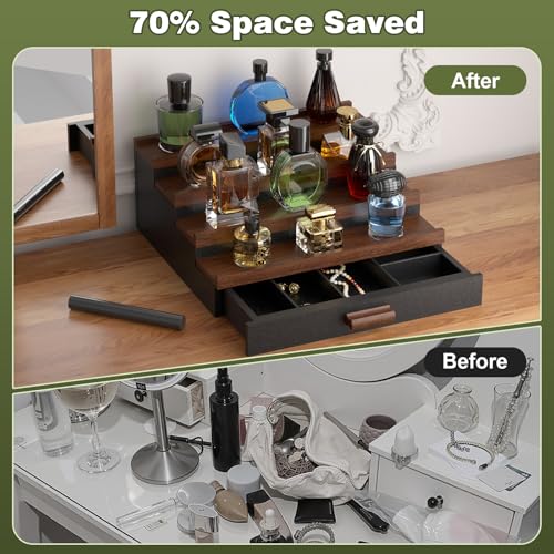 4 Tier Black Walnut Wooden Perfume Organizer with Drawer