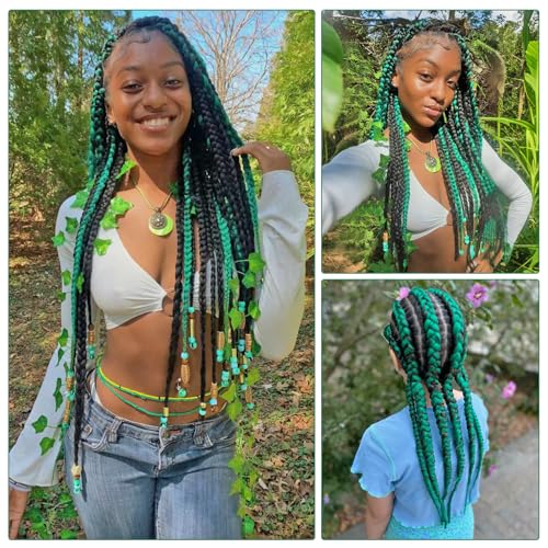 FAYETA 28 Inch Green Pre-Stretched Braiding Hair Extensions - 3 Pack