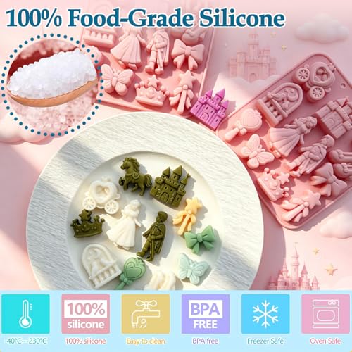 Fairy Tale Princess Silicone Mold - 12 Cavity Castle & Prince Design