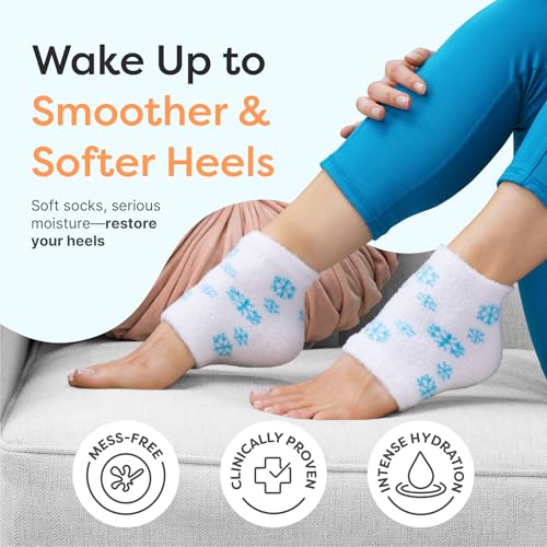 ZenToes Moisturizing Heel Socks with Gel Lining - Snowflake Pattern, Regular & Blue/White