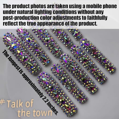 Gleamrain XXL Extra Long Square Press-on Nails - Floral Rhinestone 1104