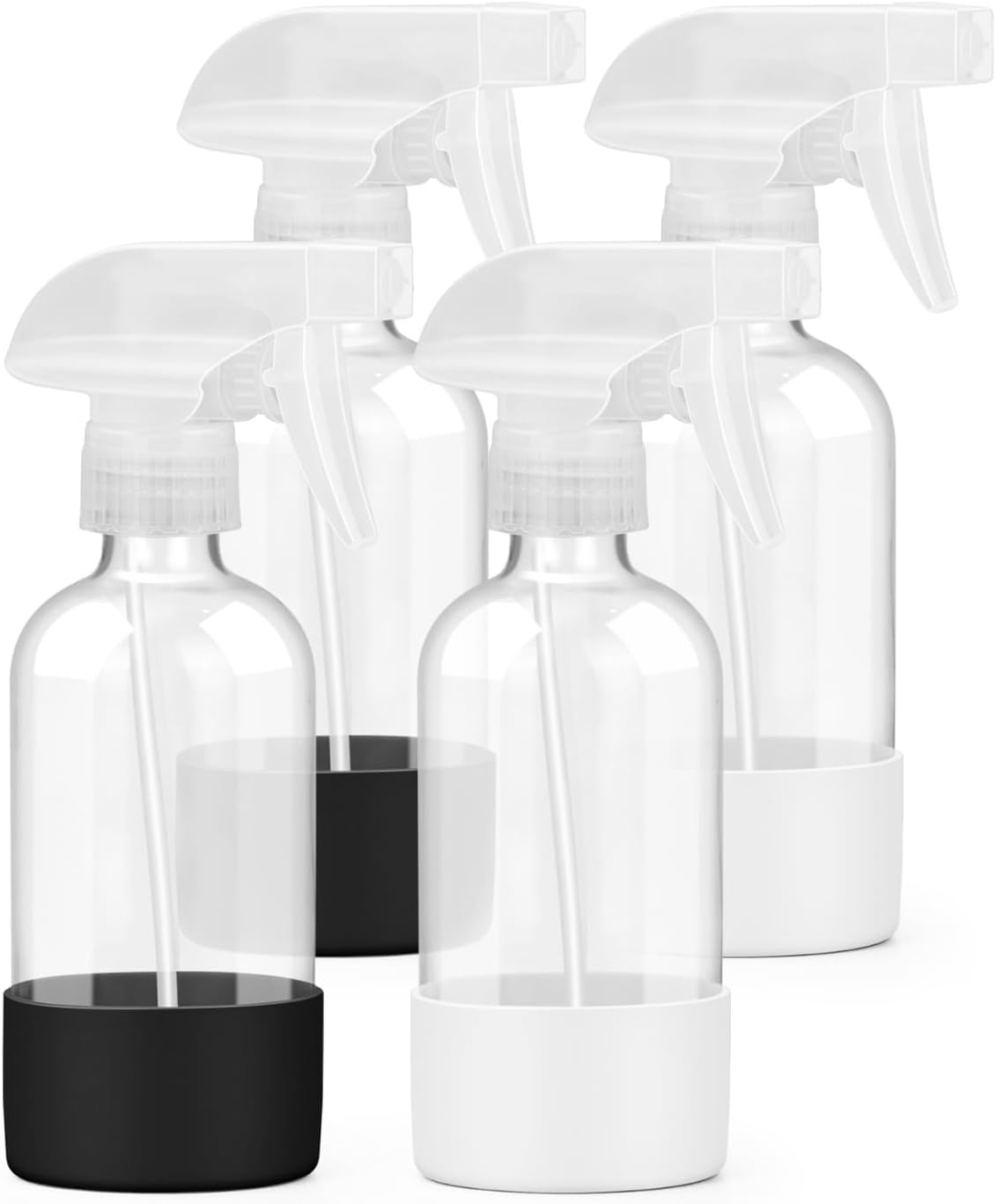 Glass Spray Bottles - 8 oz Refillable Containers with Silicone Sleeve Protection | Adjustable Nozzles in Blue & Grey