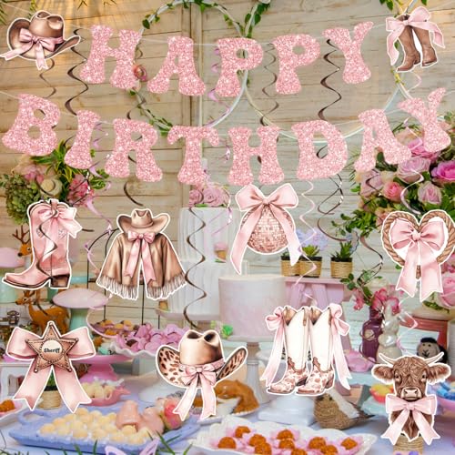 Yunlly Pink Bow Cowgirl Birthday Party Decorations Set