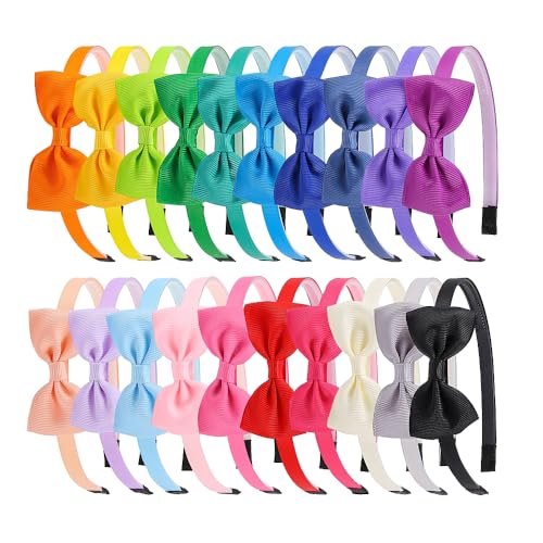 XIMA Bright Color Bow Headbands for Girls - 20 Pcs Grosgrain