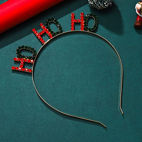 HSWE HOHOHO Colorful Christmas Headbands for Women - Rhinestone Holiday Hair Accessories