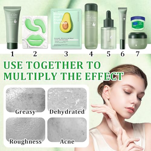 JunKuJK Avocado Skin Care Set A – Hydrating Facial Cleanser, Serum & Masks for Women