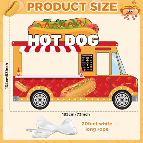 Hot Dog Car Photo Booth Backdrop - 73x53 Inch Fast Food Party Decoration