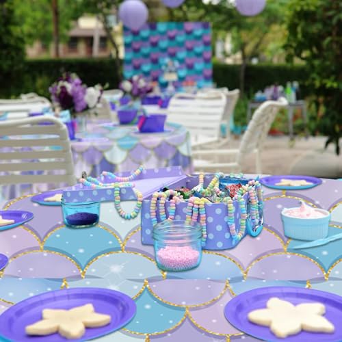 Mermaid Tablecloths Set - 3 Pcs Ocean Fish Scale Design, 84"