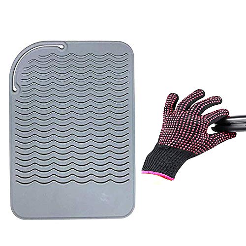 Grey G Heat Resistant Silicone Glove + 9x6.5in Mat for Curling Irons & Straighteners, 2-in-1 Set