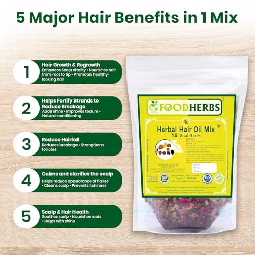 Foodherbs Herbal Hair Oil Mix 3.52oz with 18 Ayurvedic Herbs for Natural Growth & Strong Roots