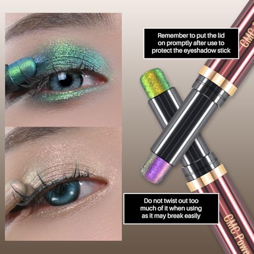 CHARMACY A08 Duochrome Glitter Eyeshadow Stick - Chameleon Metallic Smoky Eye, Long-Lasting Water-Resistant, High Pigment
