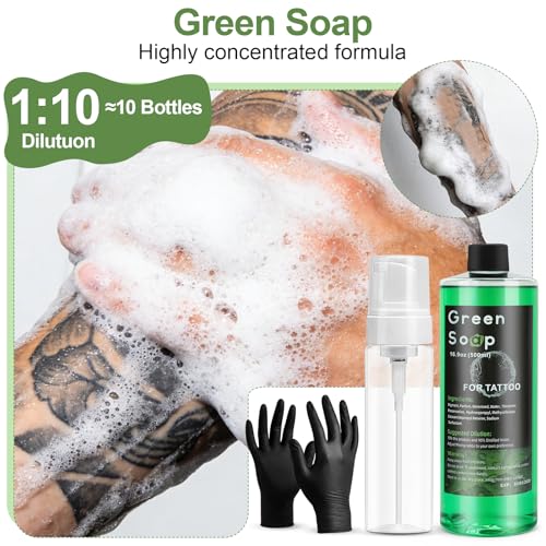Ponhey Tattoo Green Soap Cleansing Kit with Foam Dispenser & Gloves