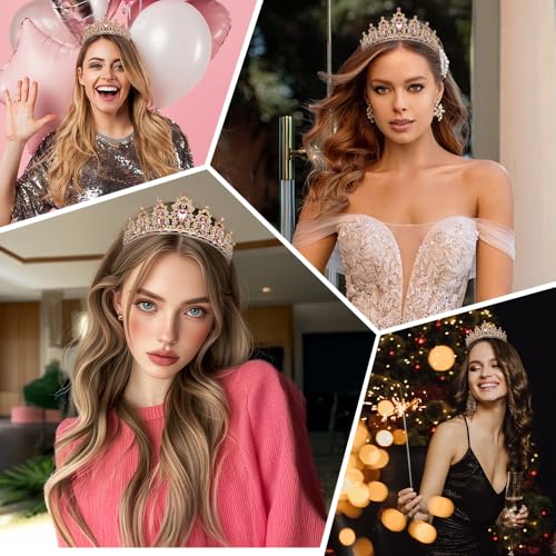 Pink Rhinestone Tiara Baroque Style Queen Crown Headband - Adult Party Wedding