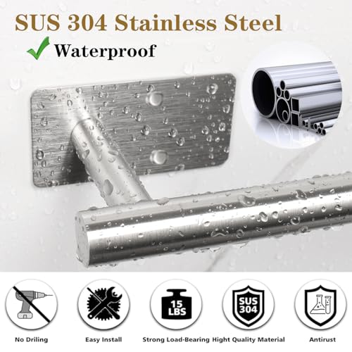 Brushed Nickel Adhesive Towel Bar - 16 Inch Stainless Steel Holder for Bathroom